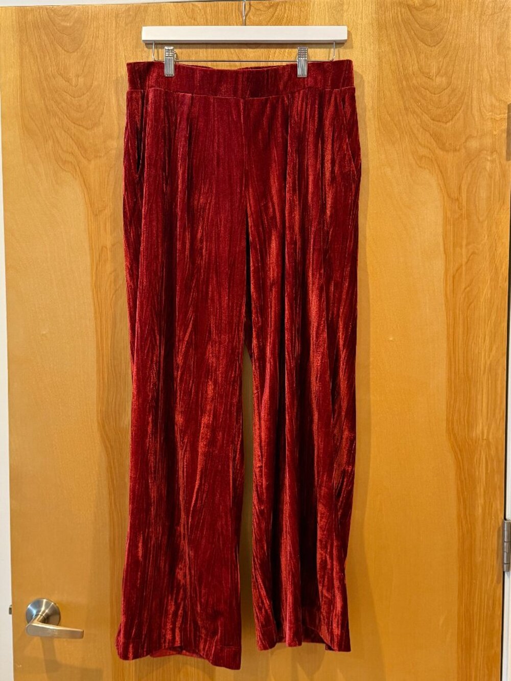 A New Day Red Velvet Pants Elastic Waist Straight Leg Size M